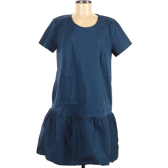 New Universal Standard X J. Crew Medium Drop Waist Shift Dress Blue Cotton Flare - Picture 8 of 12